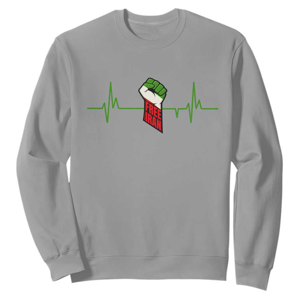 Free Iran Sweatshirt Patriotic Heartbeat Flag Movement Gift TS12 Sport Gray Print Your Wear