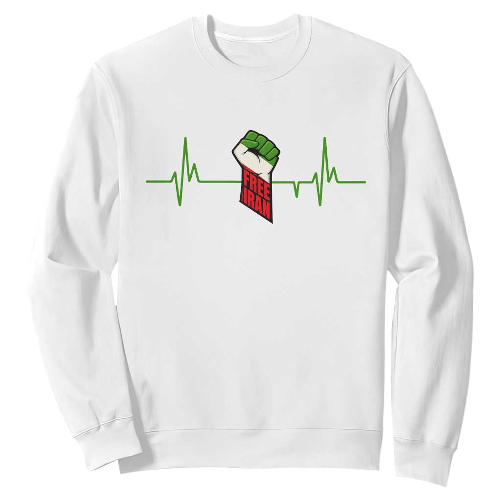 Free Iran Sweatshirt Patriotic Heartbeat Flag Movement Gift TS12 White Print Your Wear