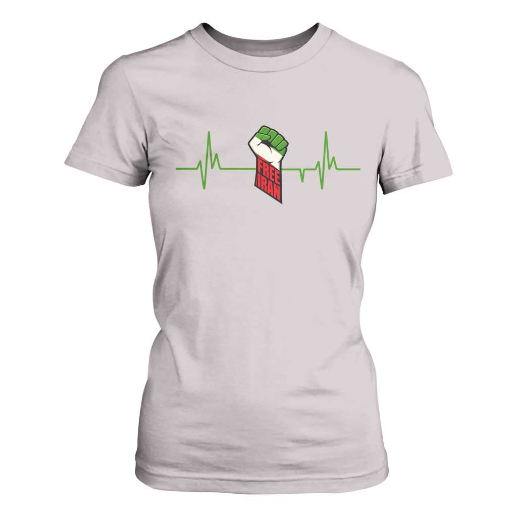 Free Iran T Shirt For Women Patriotic Heartbeat Flag Movement Gift TS12 Ice Gray Print Your Wear