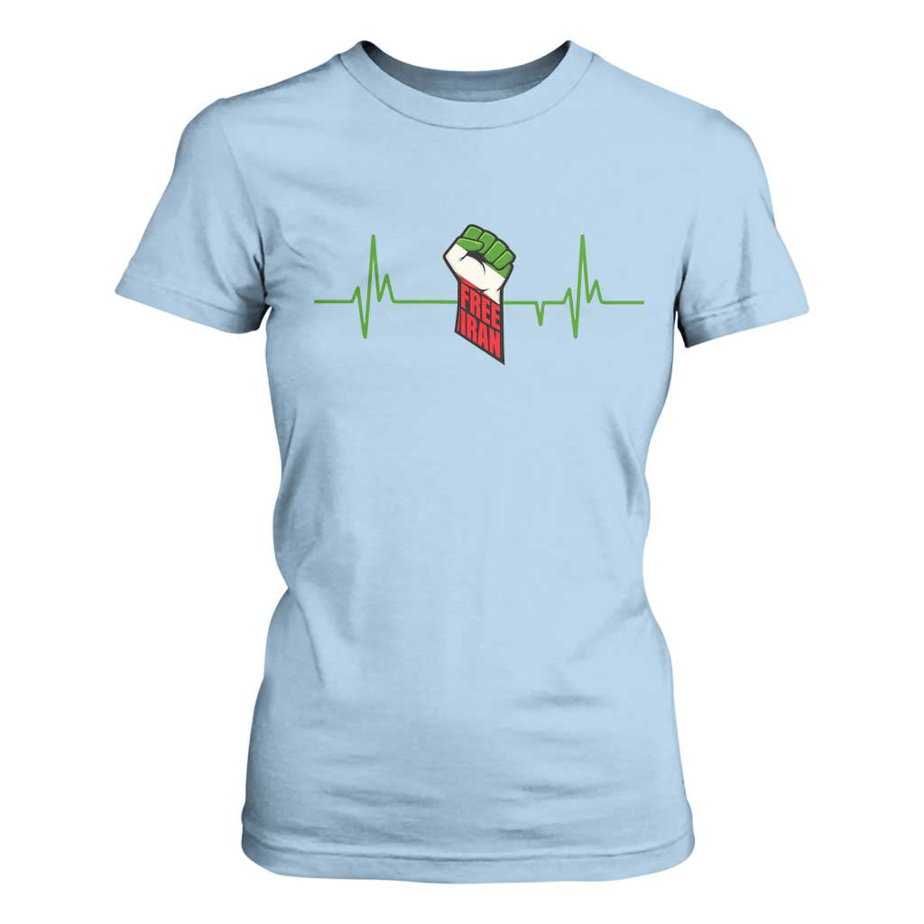 Free Iran T Shirt For Women Patriotic Heartbeat Flag Movement Gift TS12 Light Blue Print Your Wear