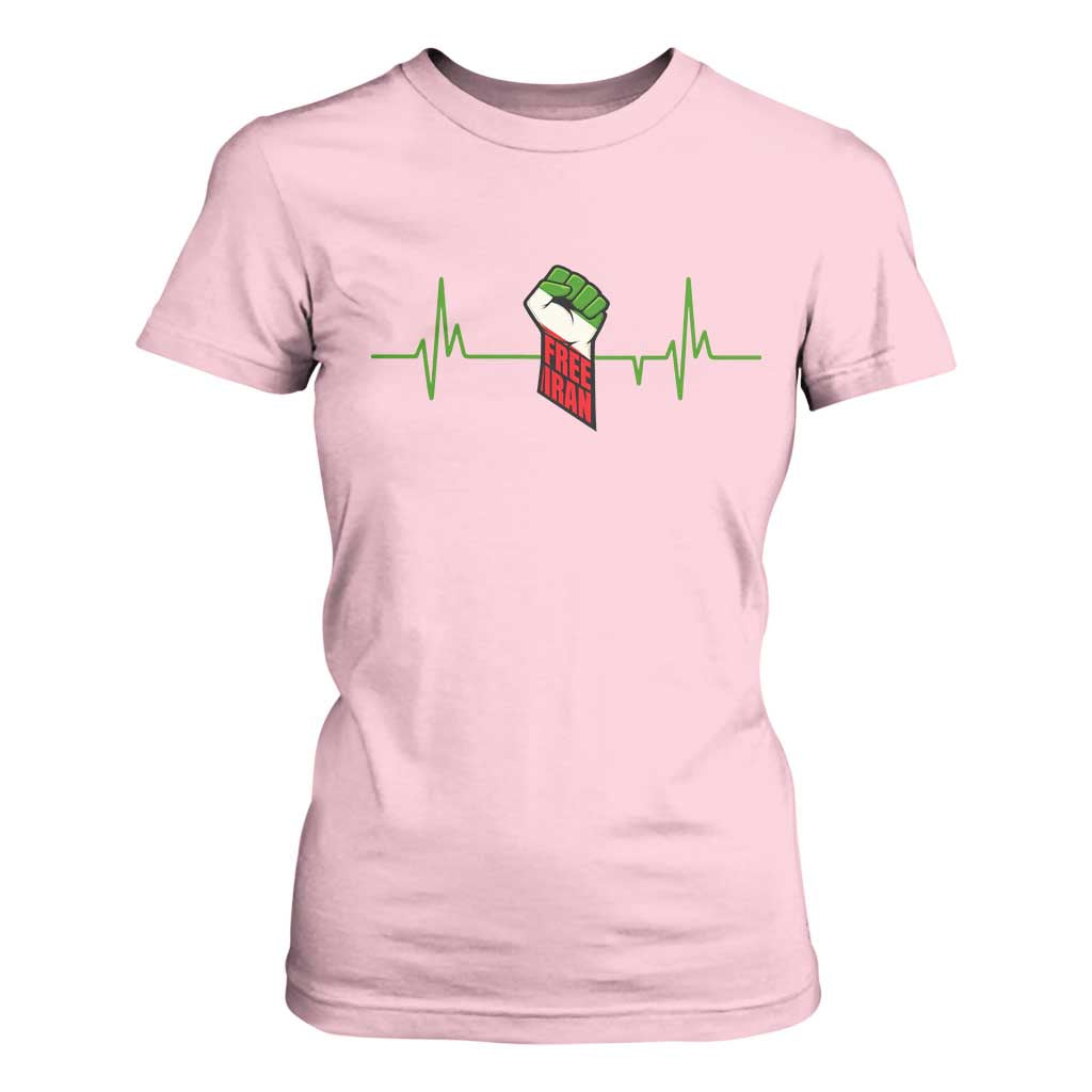 Free Iran T Shirt For Women Patriotic Heartbeat Flag Movement Gift TS12 Light Pink Print Your Wear