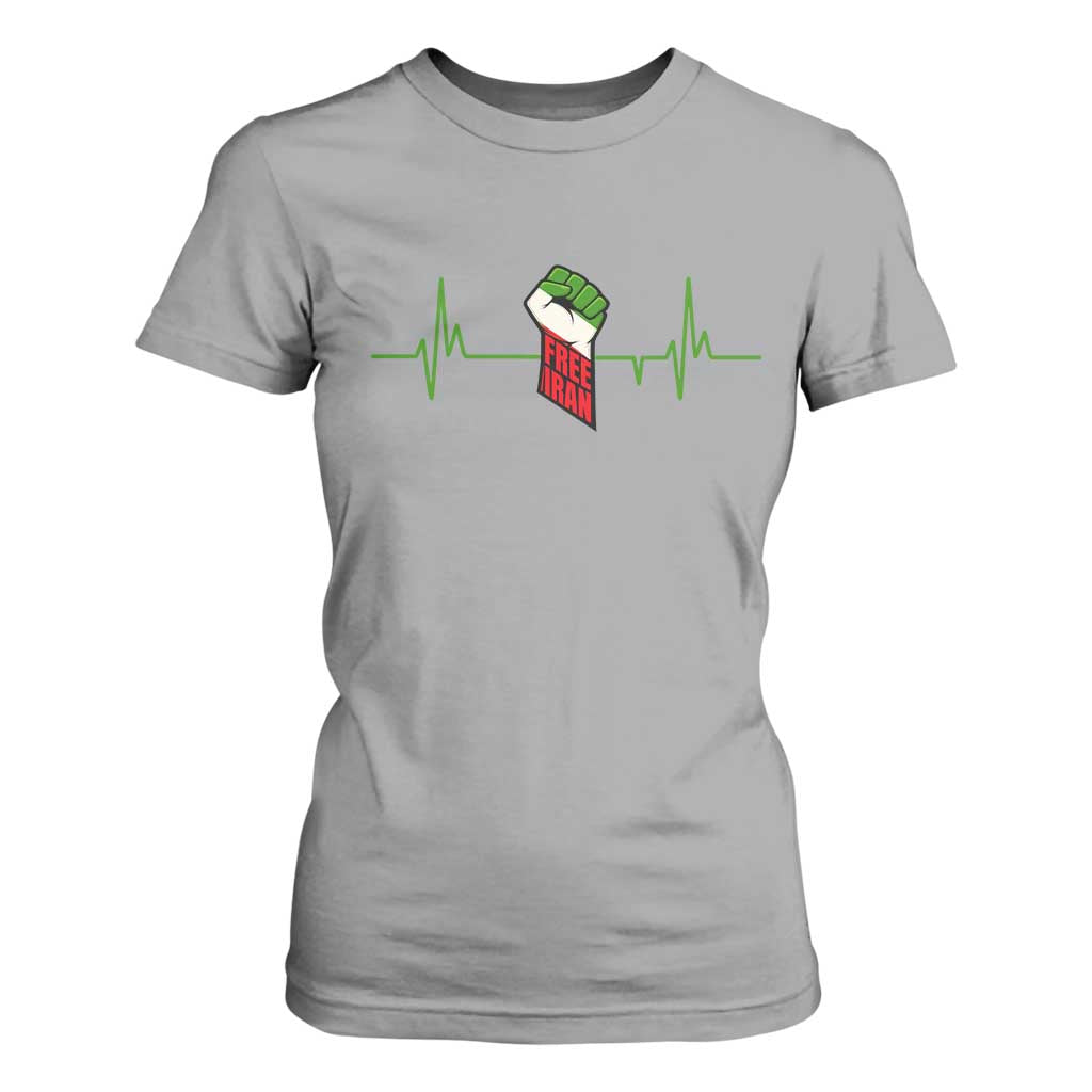 Free Iran T Shirt For Women Patriotic Heartbeat Flag Movement Gift TS12 Sport Gray Print Your Wear