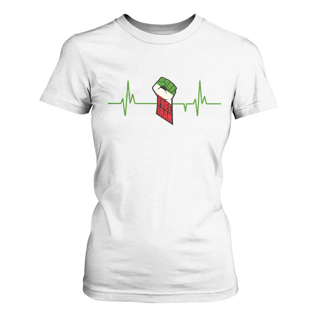 Free Iran T Shirt For Women Patriotic Heartbeat Flag Movement Gift TS12 White Print Your Wear