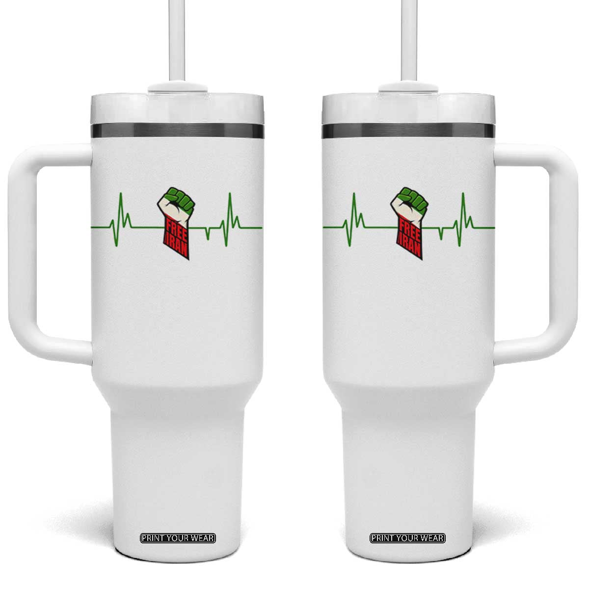Free Iran Tumbler With Handle Patriotic Heartbeat Flag Movement Gift TS12 One Size: 40 oz White Print Your Wear