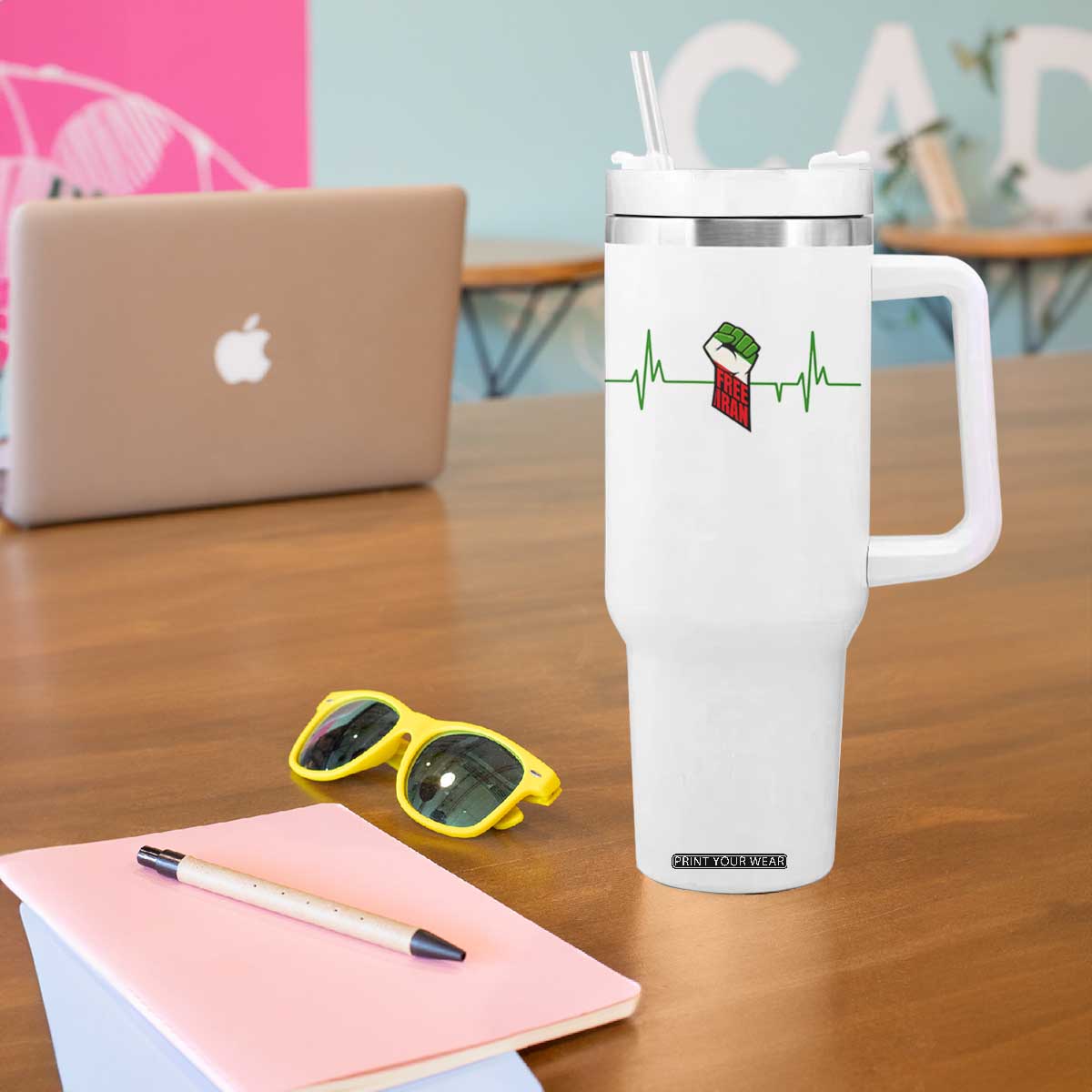 Free Iran Tumbler With Handle Patriotic Heartbeat Flag Movement Gift TS12 Print Your Wear