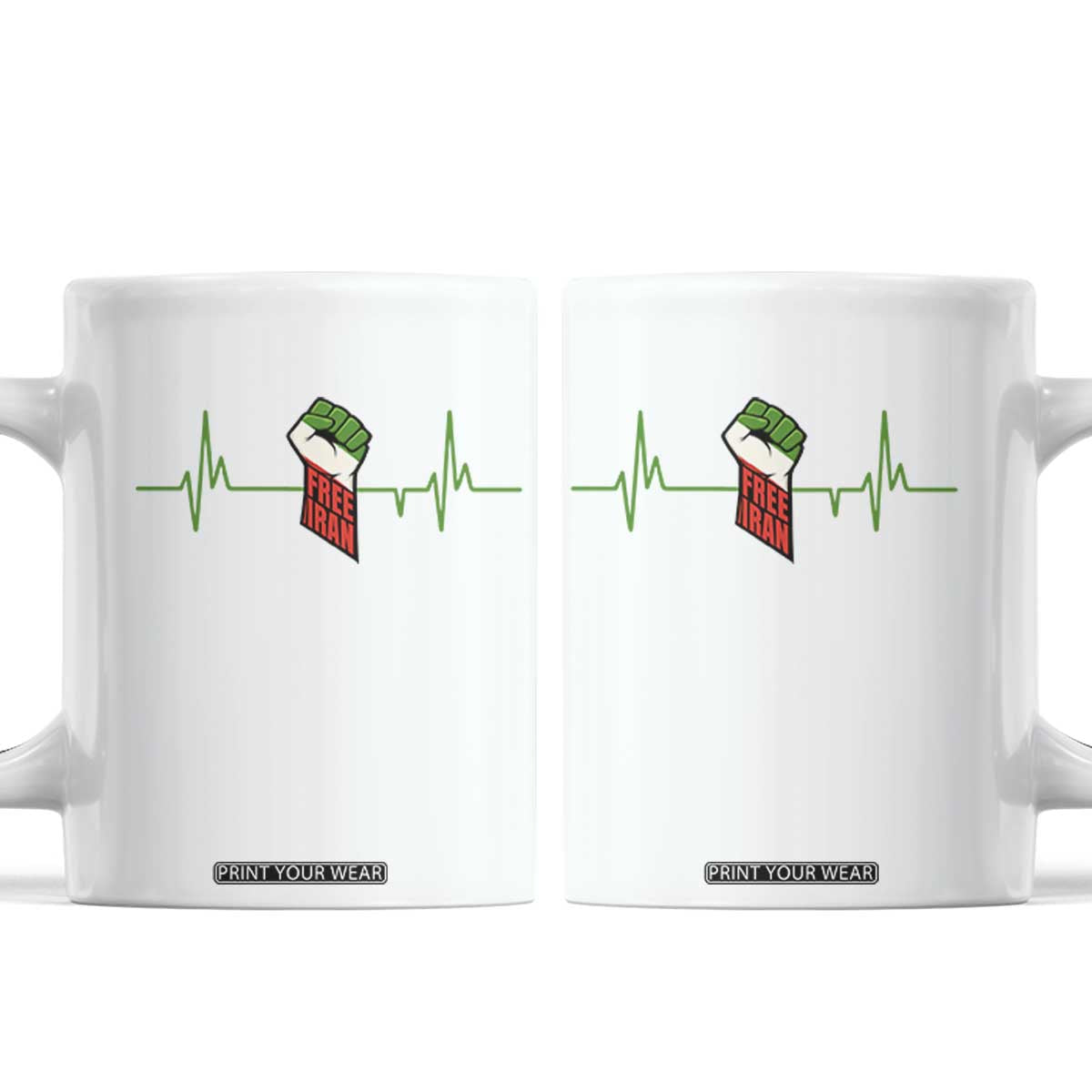 Free Iran Coffee Mug Patriotic Heartbeat Flag Movement Gift TS12 White Print Your Wear