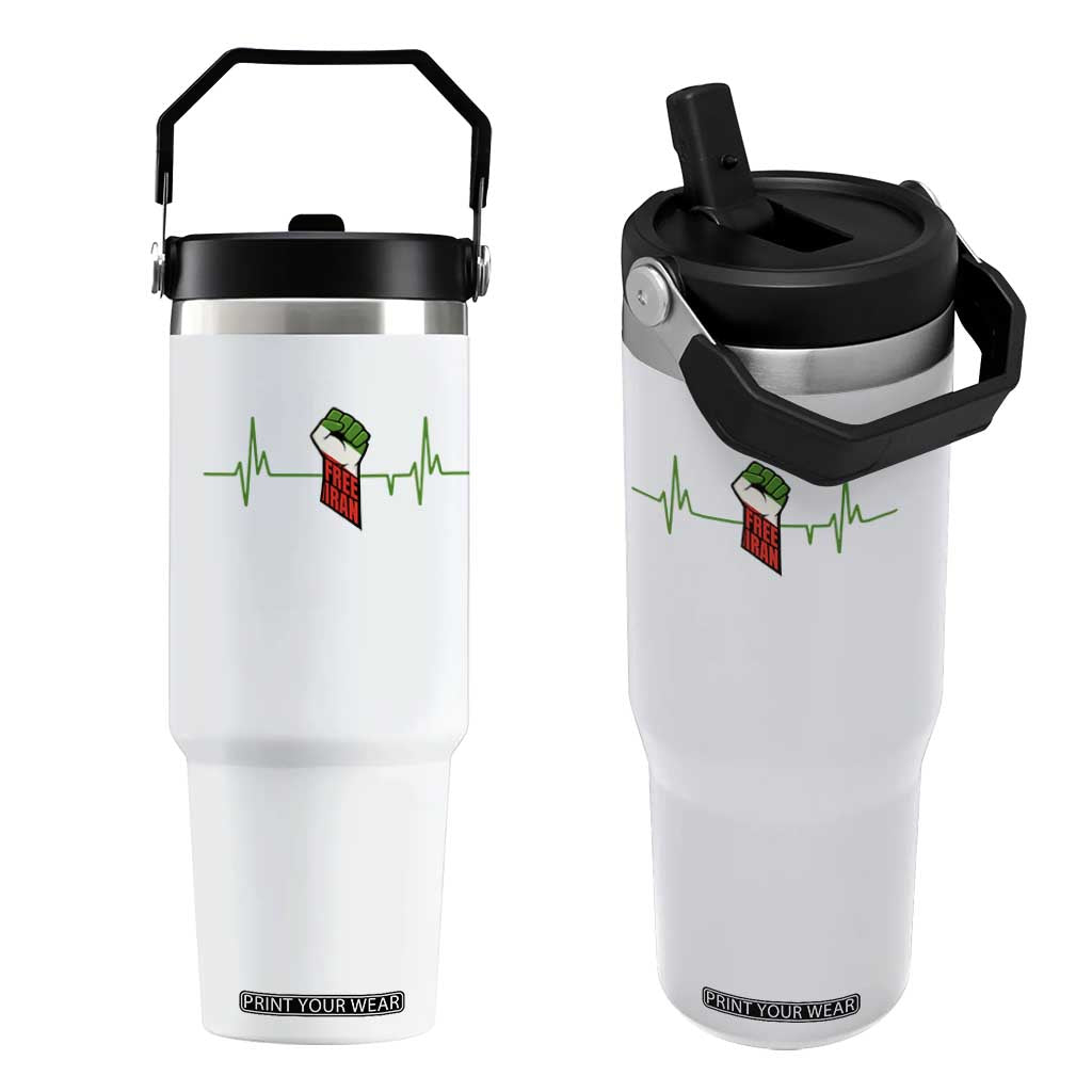 Free Iran Flip Straw Tumbler Patriotic Heartbeat Flag Movement Gift TS12 One Size: 30 oz White Print Your Wear