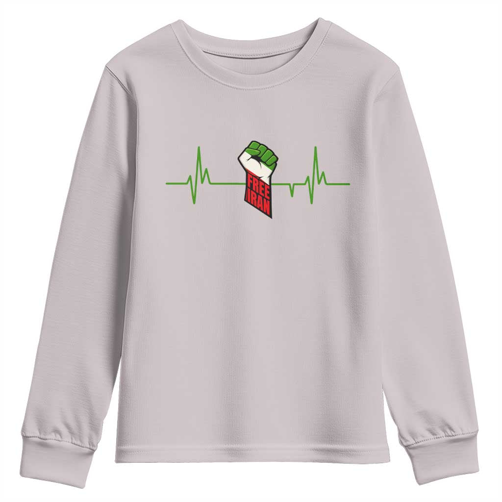 Free Iran Youth Sweatshirt Patriotic Heartbeat Flag Movement Gift TS12 Ice Gray Print Your Wear