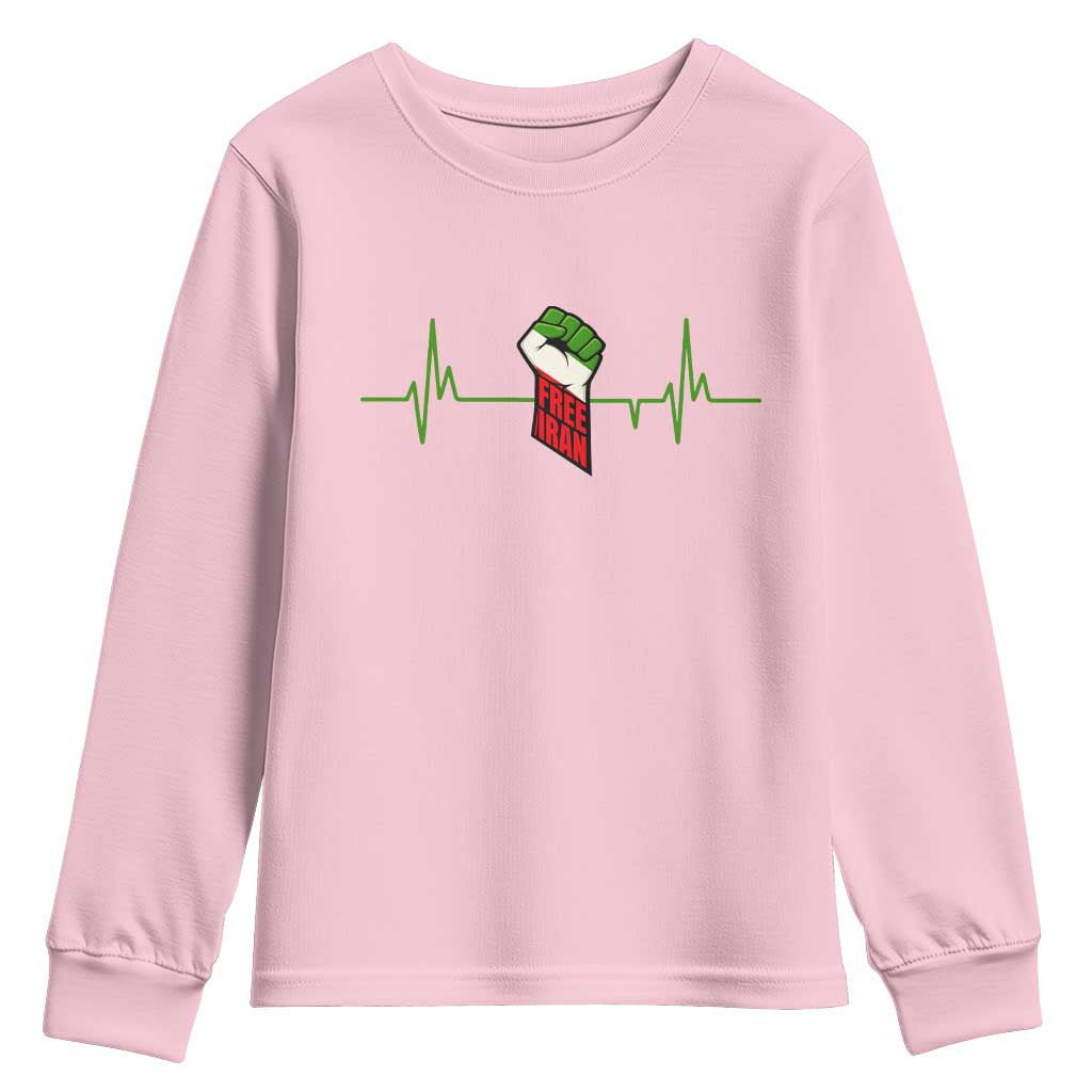 Free Iran Youth Sweatshirt Patriotic Heartbeat Flag Movement Gift TS12 Light Pink Print Your Wear