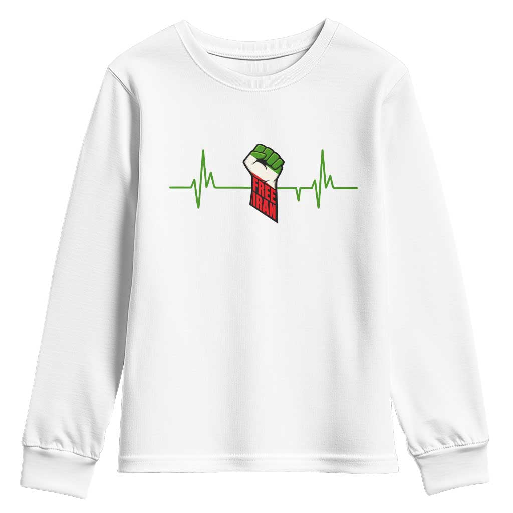 Free Iran Youth Sweatshirt Patriotic Heartbeat Flag Movement Gift TS12 White Print Your Wear