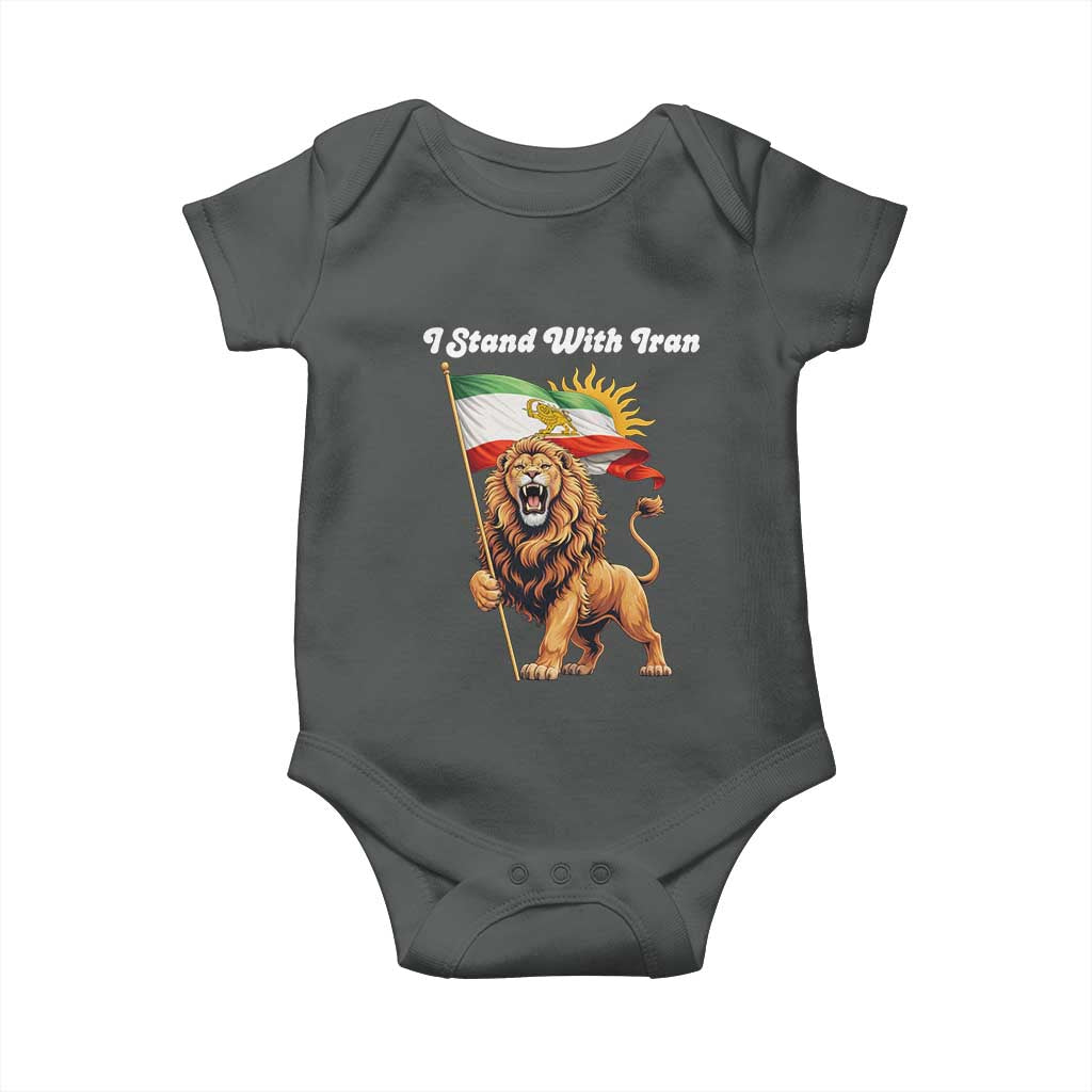 I Stand With Iran Baby Onesie Freedom Lion Patriotic Resistance Gift TS12 Dark Heather Print Your Wear