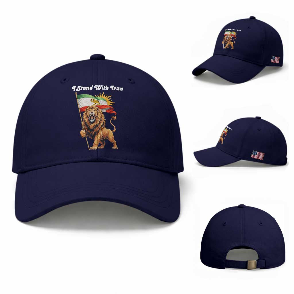 I Stand With Iran Baseball Cap Freedom Lion Patriotic Resistance Gift TS12 Baseball Cap Universal Fit Dark Blue Print Your Wear