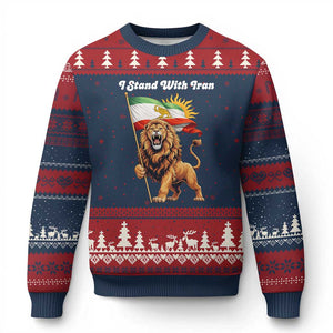 I Stand With Iran Ugly Christmas Sweater Freedom Lion Patriotic Resistance Gift TS12 Navy Red Print Your Wear