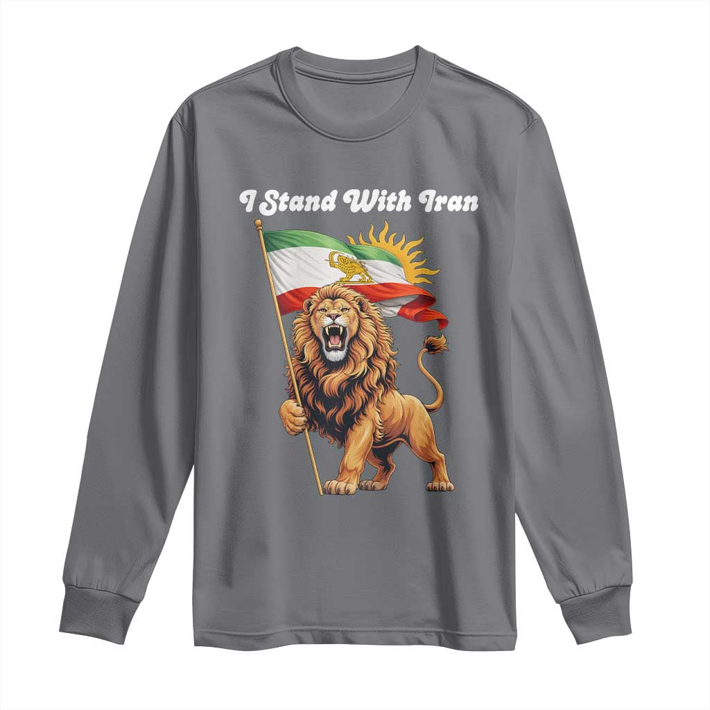 I Stand With Iran Long Sleeve Shirt Freedom Lion Patriotic Resistance Gift TS12 Charcoal Print Your Wear