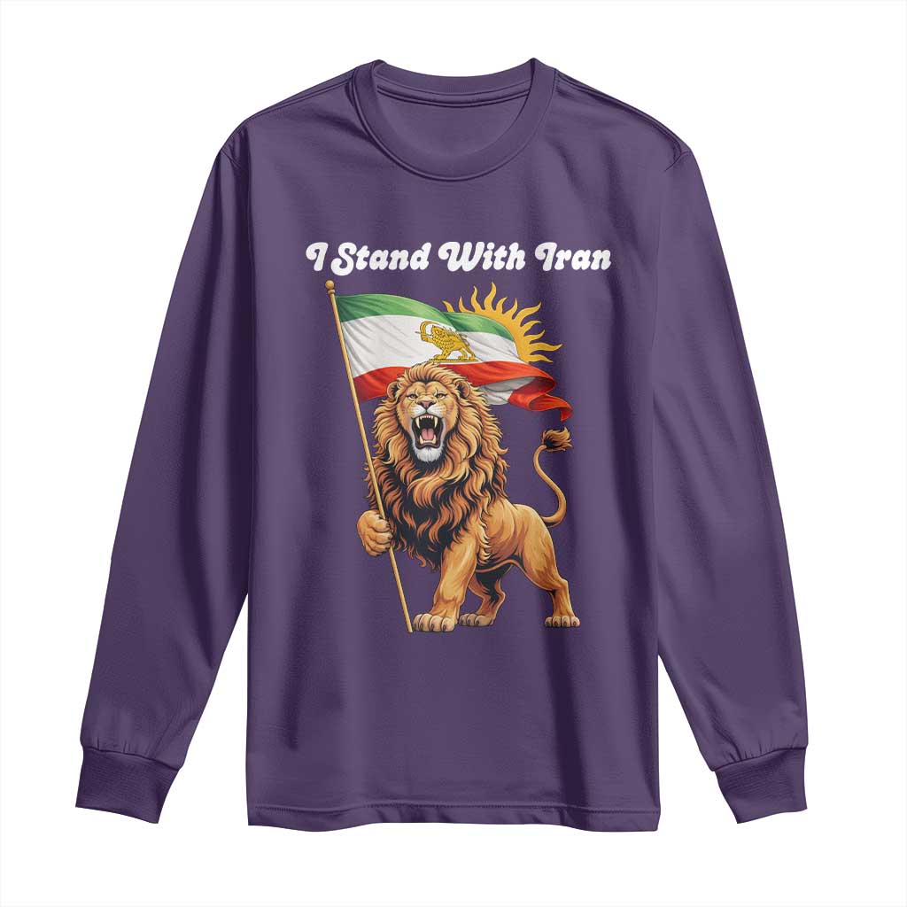 I Stand With Iran Long Sleeve Shirt Freedom Lion Patriotic Resistance Gift TS12 Purple Print Your Wear