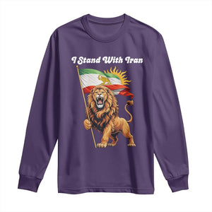 I Stand With Iran Long Sleeve Shirt Freedom Lion Patriotic Resistance Gift TS12 Purple Print Your Wear
