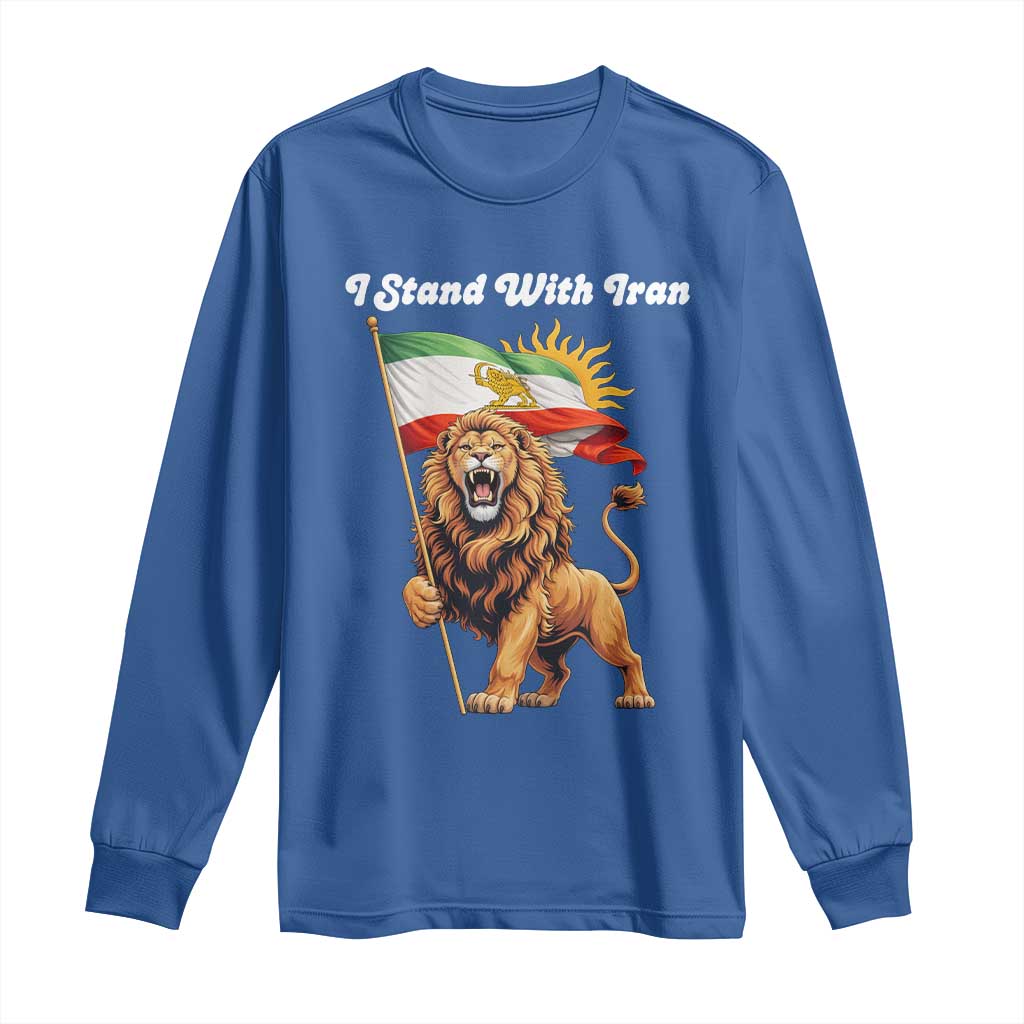 I Stand With Iran Long Sleeve Shirt Freedom Lion Patriotic Resistance Gift TS12 Royal Blue Print Your Wear