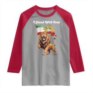 I Stand With Iran Raglan Shirt Freedom Lion Patriotic Resistance Gift TS12 Sport Gray Red Print Your Wear
