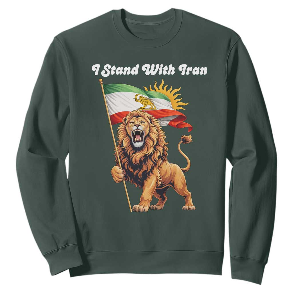 I Stand With Iran Sweatshirt Freedom Lion Patriotic Resistance Gift TS12 Dark Forest Green Print Your Wear
