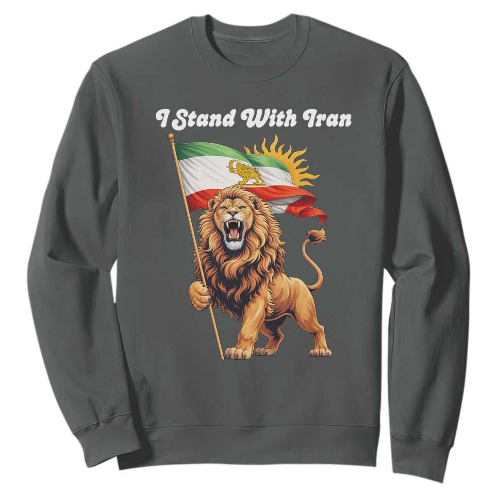 I Stand With Iran Sweatshirt Freedom Lion Patriotic Resistance Gift TS12 Dark Heather Print Your Wear