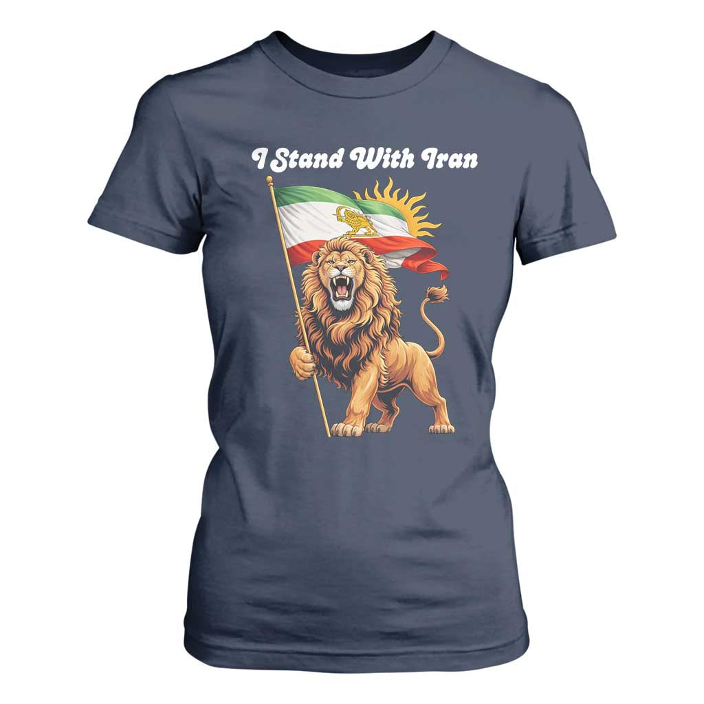 I Stand With Iran T Shirt For Women Freedom Lion Patriotic Resistance Gift TS12 Navy Print Your Wear