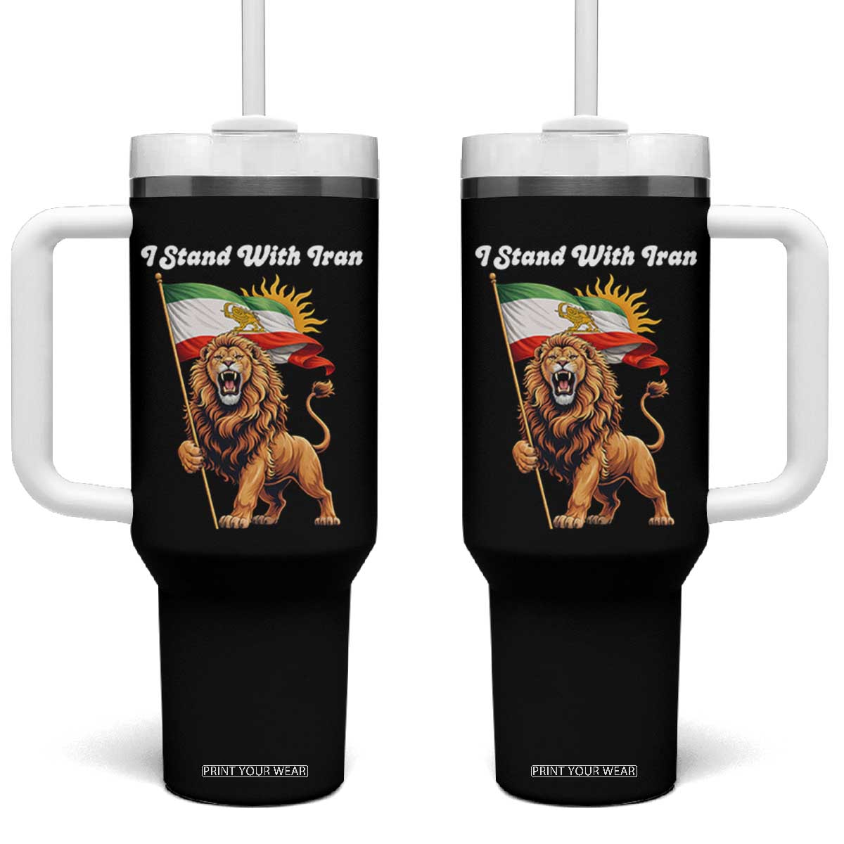 I Stand With Iran Tumbler With Handle Freedom Lion Patriotic Resistance Gift TS12 One Size: 40 oz Black Print Your Wear