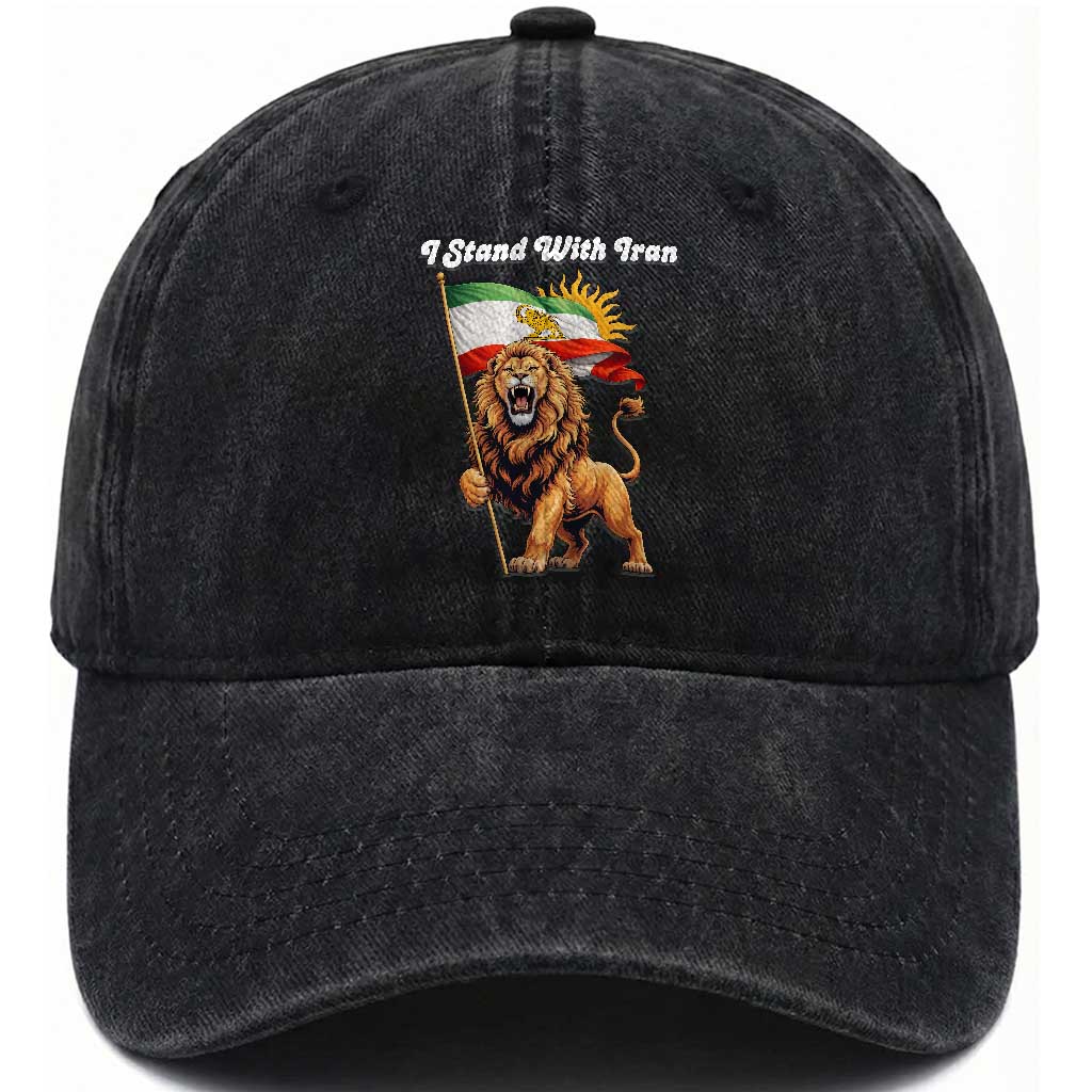 I Stand With Iran Washed Cotton Baseball Cap Freedom Lion Patriotic Resistance Gift TS12 Print Your Wear