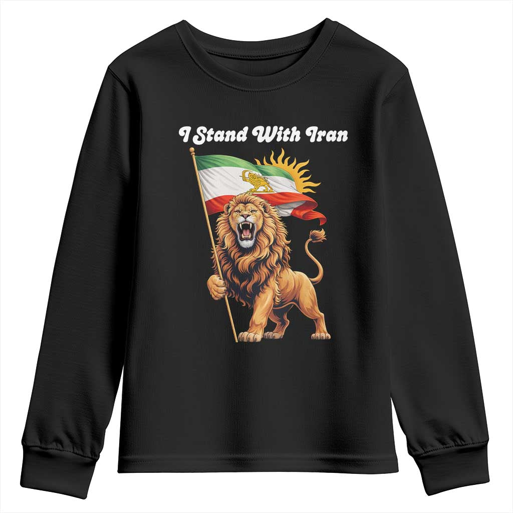 I Stand With Iran Youth Sweatshirt Freedom Lion Patriotic Resistance Gift TS12 Black Print Your Wear