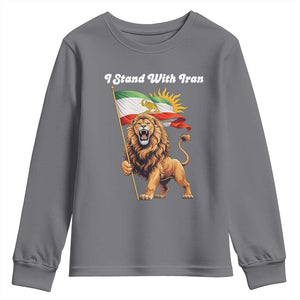 I Stand With Iran Youth Sweatshirt Freedom Lion Patriotic Resistance Gift TS12 Charcoal Print Your Wear