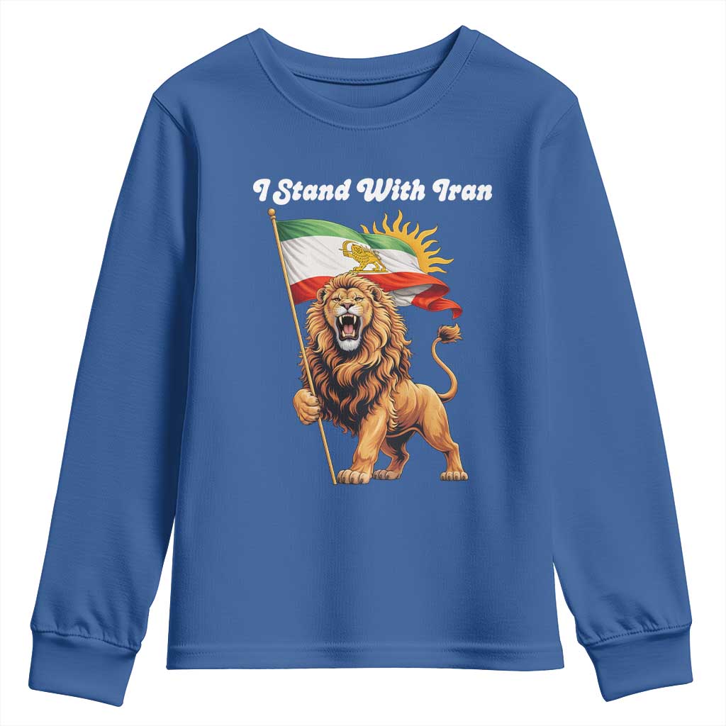 I Stand With Iran Youth Sweatshirt Freedom Lion Patriotic Resistance Gift TS12 Royal Blue Print Your Wear