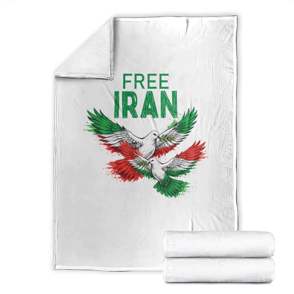 Iranian Flag Peace Doves Throw Blanket Free Iran Freedom Statement Gift TS12 White Print Your Wear