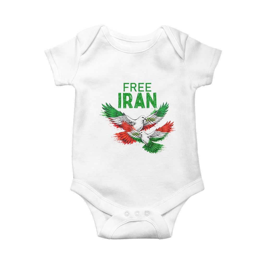 Iranian Flag Peace Doves Baby Onesie Free Iran Freedom Statement Gift TS12 White Print Your Wear