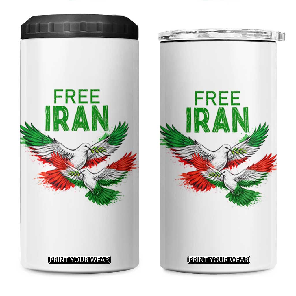 Iranian Flag Peace Doves 4 in 1 Can Cooler Tumbler Free Iran Freedom Statement Gift TS12 One Size: 16 oz White Print Your Wear