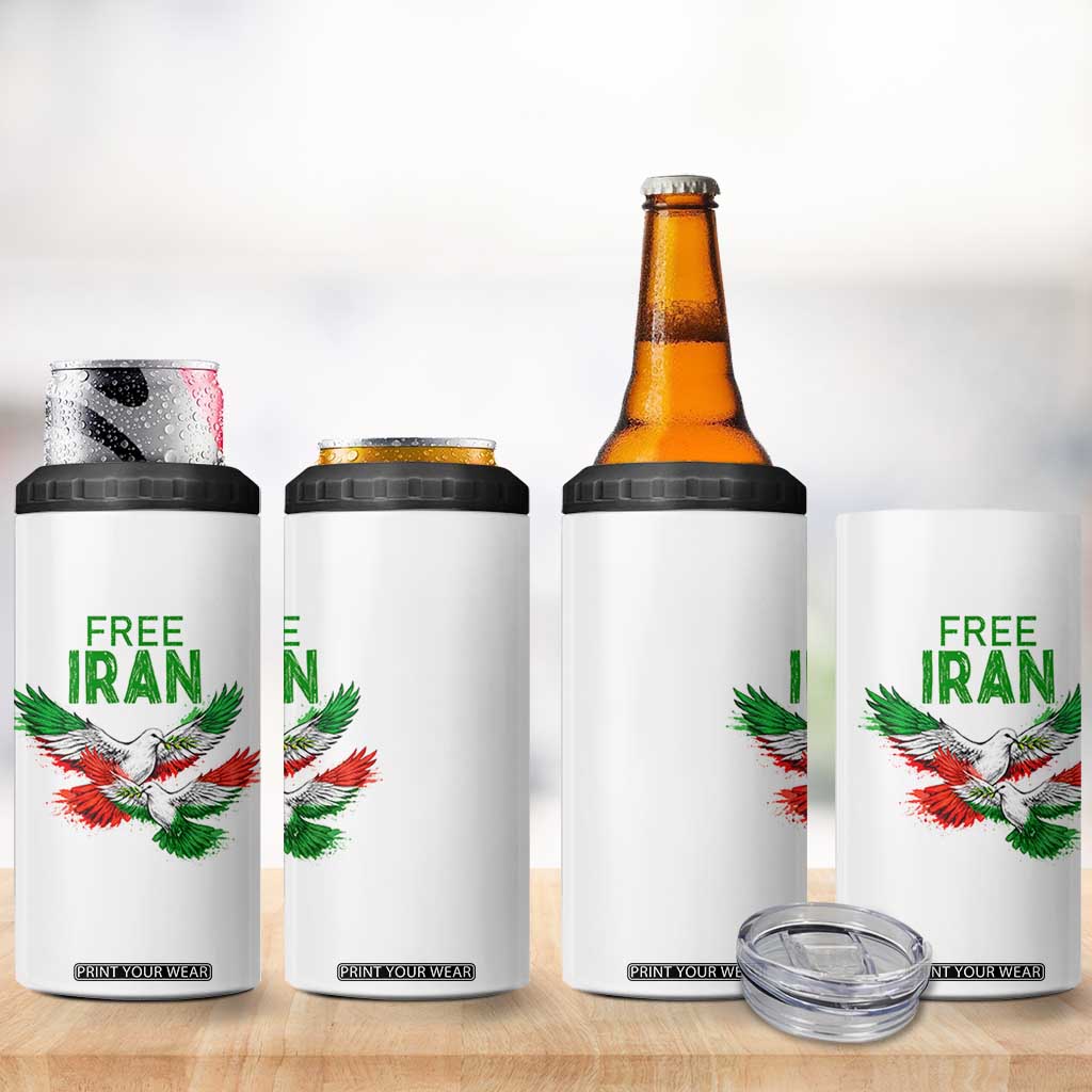 Iranian Flag Peace Doves 4 in 1 Can Cooler Tumbler Free Iran Freedom Statement Gift TS12 Print Your Wear