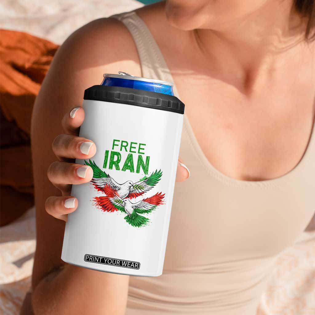 Iranian Flag Peace Doves 4 in 1 Can Cooler Tumbler Free Iran Freedom Statement Gift TS12 Print Your Wear