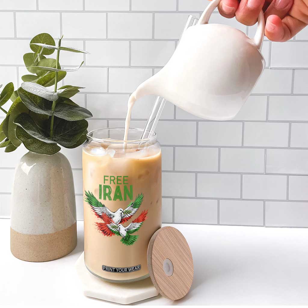 Iranian Flag Peace Doves Glass Can Free Iran Freedom Statement Gift TS12 Print Your Wear