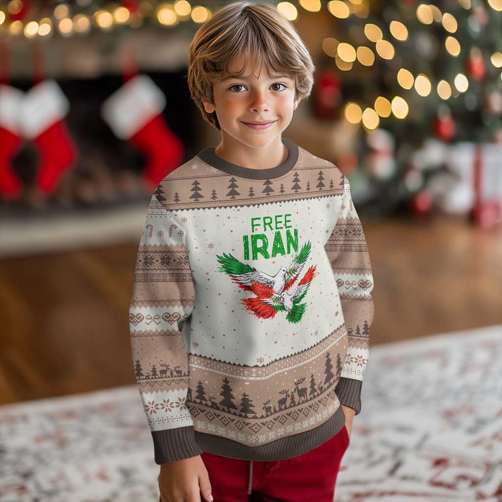 Iranian Flag Peace Doves Ugly Christmas Sweater Free Iran Freedom Statement Gift TS12 Mocha Mousse Print Your Wear