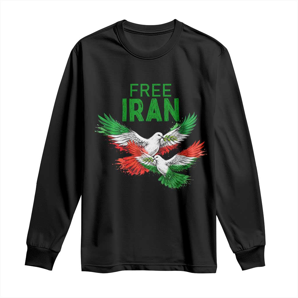 Iranian Flag Peace Doves Long Sleeve Shirt Free Iran Freedom Statement Gift TS12 Black Print Your Wear