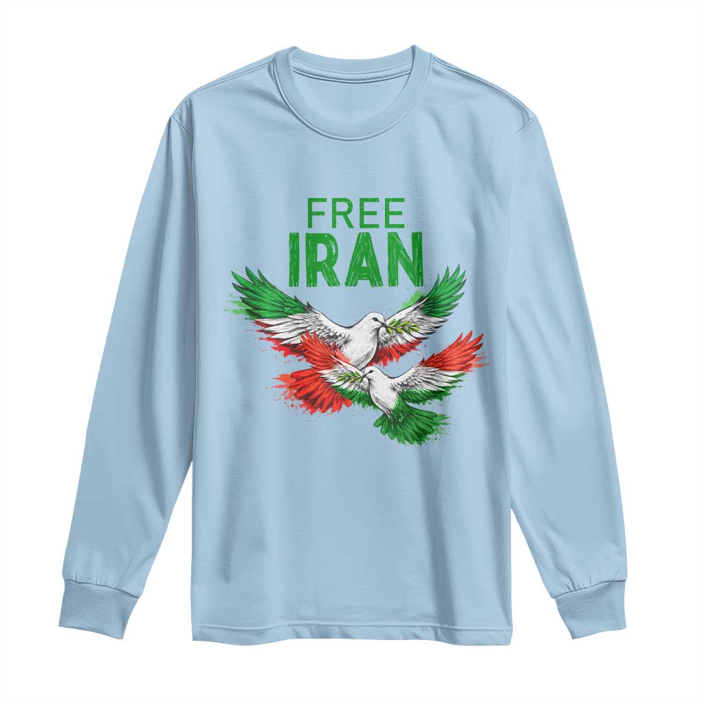 Iranian Flag Peace Doves Long Sleeve Shirt Free Iran Freedom Statement Gift TS12 Light Blue Print Your Wear
