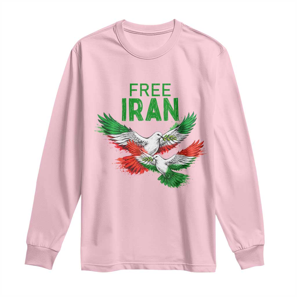 Iranian Flag Peace Doves Long Sleeve Shirt Free Iran Freedom Statement Gift TS12 Light Pink Print Your Wear