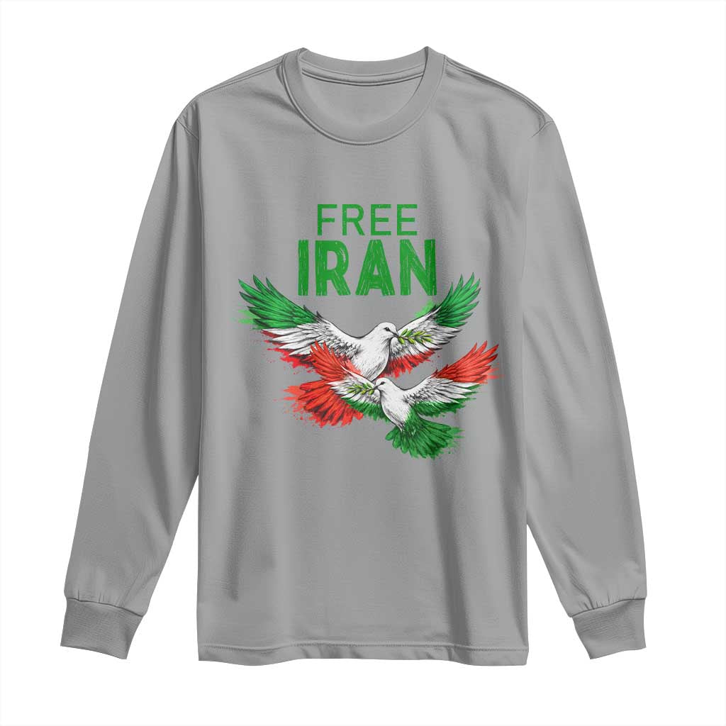 Iranian Flag Peace Doves Long Sleeve Shirt Free Iran Freedom Statement Gift TS12 Sport Gray Print Your Wear