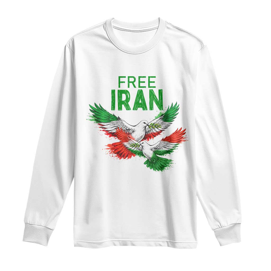 Iranian Flag Peace Doves Long Sleeve Shirt Free Iran Freedom Statement Gift TS12 White Print Your Wear