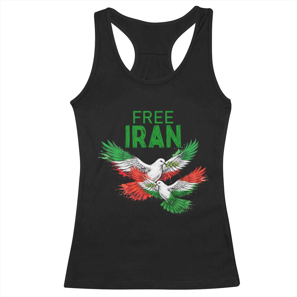 Iranian Flag Peace Doves Racerback Tank Top Free Iran Freedom Statement Gift TS12 Black Print Your Wear