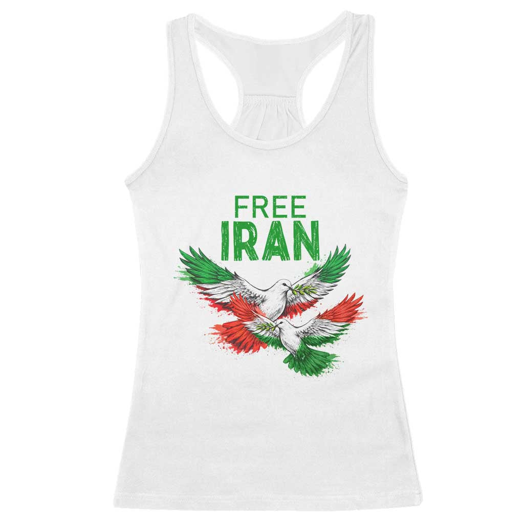 Iranian Flag Peace Doves Racerback Tank Top Free Iran Freedom Statement Gift TS12 White Print Your Wear