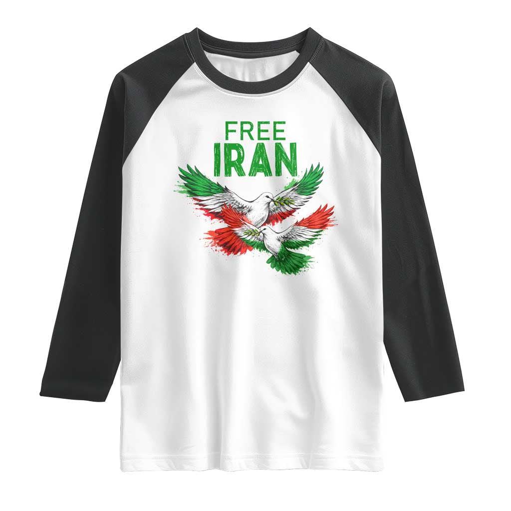 Iranian Flag Peace Doves Raglan Shirt Free Iran Freedom Statement Gift TS12 White Black Print Your Wear
