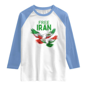 Iranian Flag Peace Doves Raglan Shirt Free Iran Freedom Statement Gift TS12 White Carolina Blue Print Your Wear