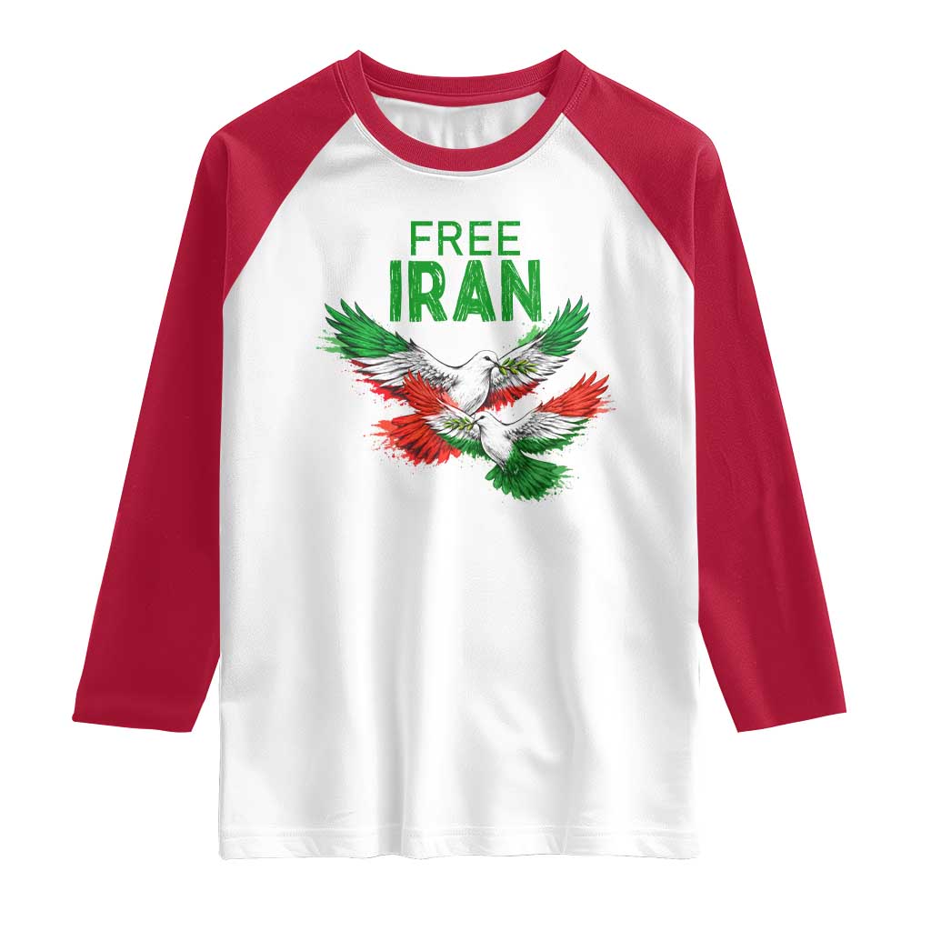 Iranian Flag Peace Doves Raglan Shirt Free Iran Freedom Statement Gift TS12 White Red Print Your Wear