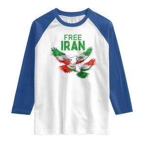 Iranian Flag Peace Doves Raglan Shirt Free Iran Freedom Statement Gift TS12 White Royal Print Your Wear