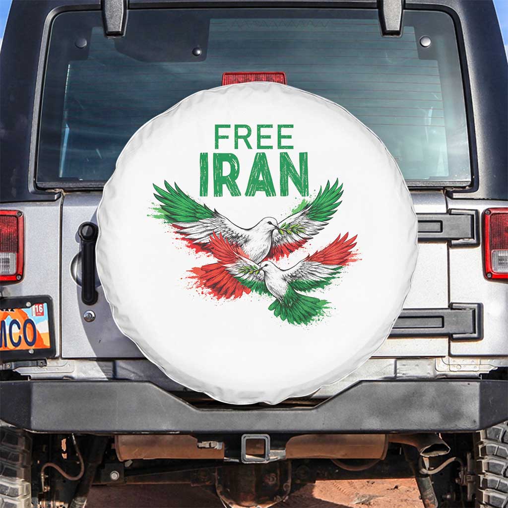 Iranian Flag Peace Doves Spare Tire Cover Free Iran Freedom Statement Gift TS12 No hole White Print Your Wear