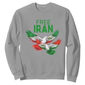 Iranian Flag Peace Doves Sweatshirt Free Iran Freedom Statement Gift TS12 Sport Gray Print Your Wear